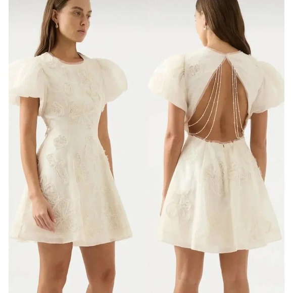 NWT $900 Aje World White Vera Beaded Deep Jewel Tones Flower Mini Dress NWT $900 Aje World White Vera Beaded Deep Jewel Tones Flower Mini Dress
